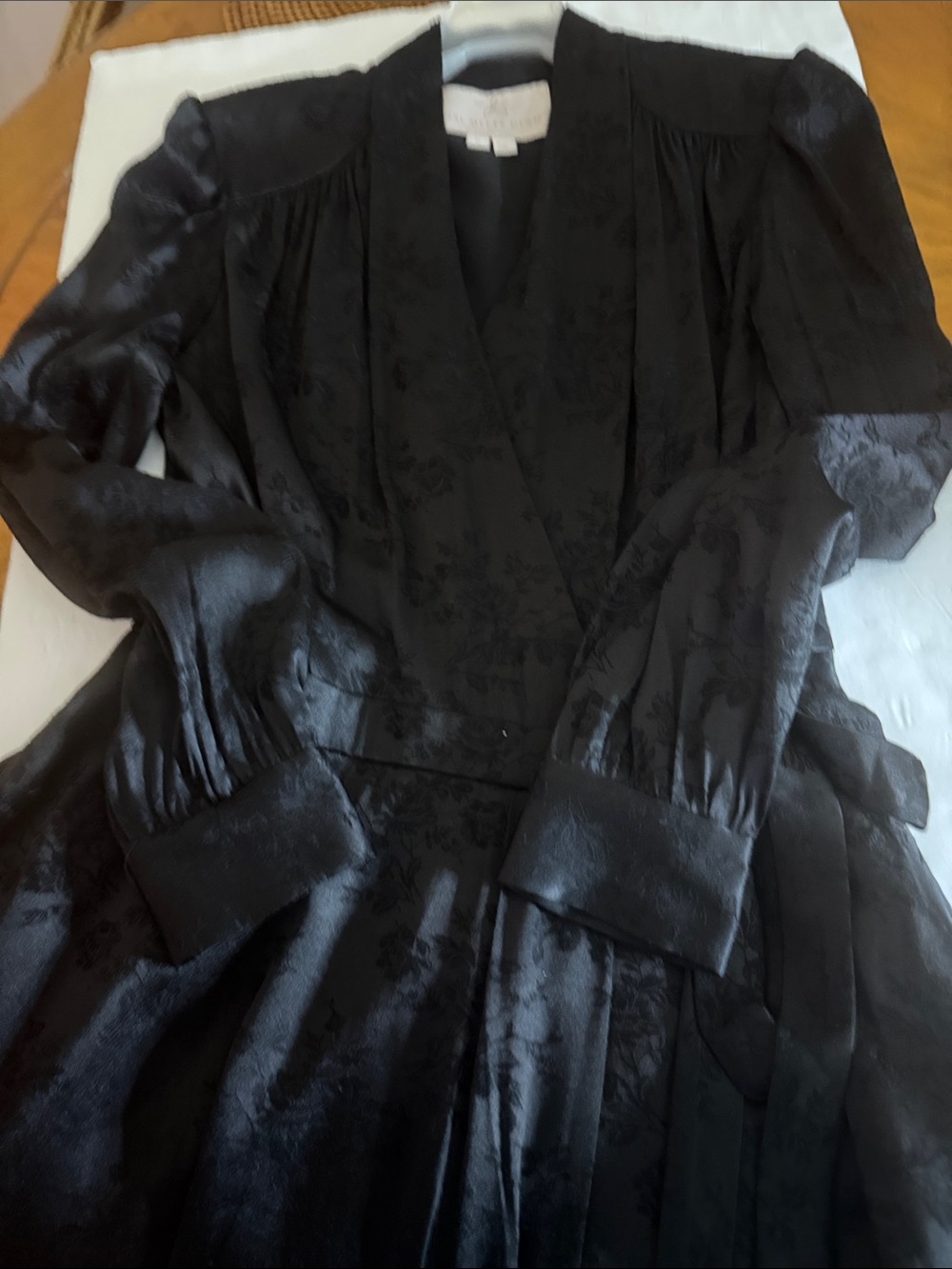 Gal Meets Glam Black Jacquard Wrap Dress with Tie Waist